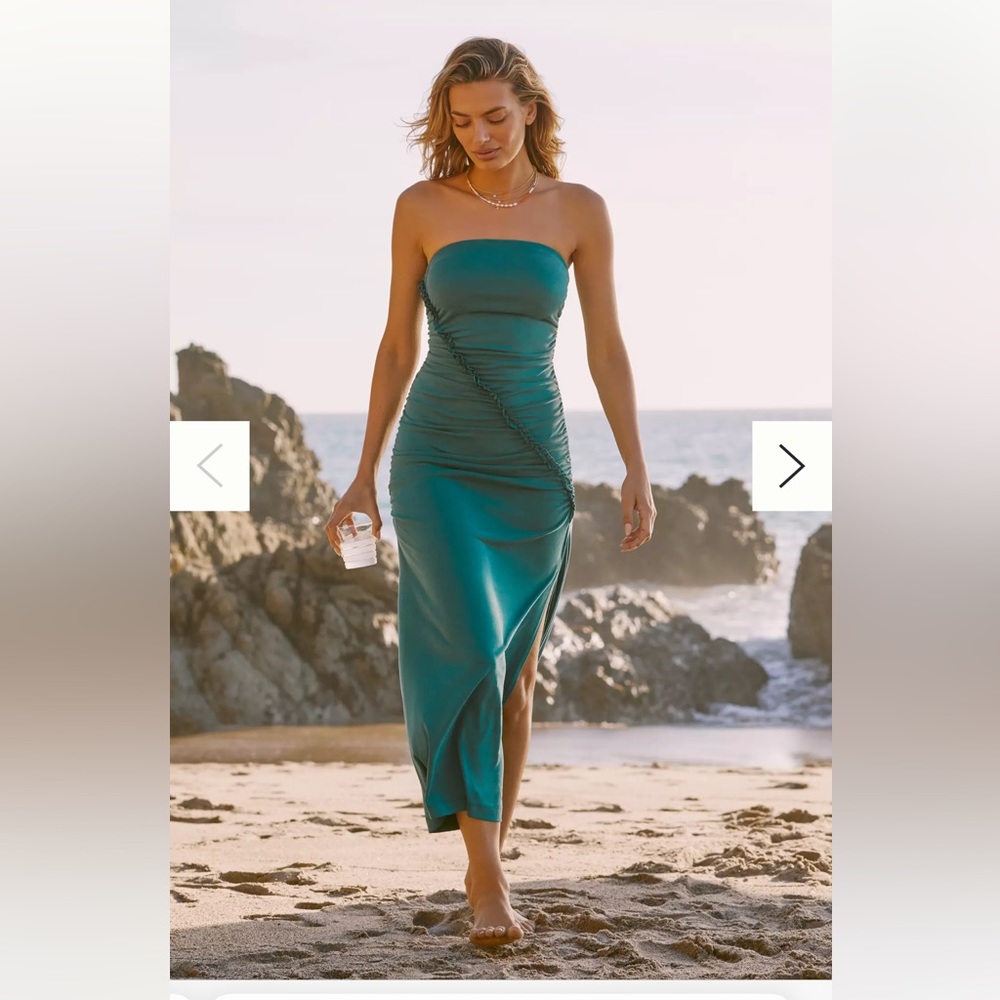 Anthropologie Gabbie Strapless Ruched Tube Dress, Green, Large NWT